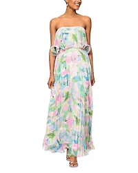 Printed Pleated Strapless Dress - Exclusive