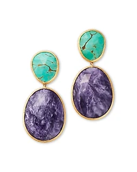 Marco Bicego 18K Yellow Gold Lunaria Color Charoite & Turquoise Drop Earrings