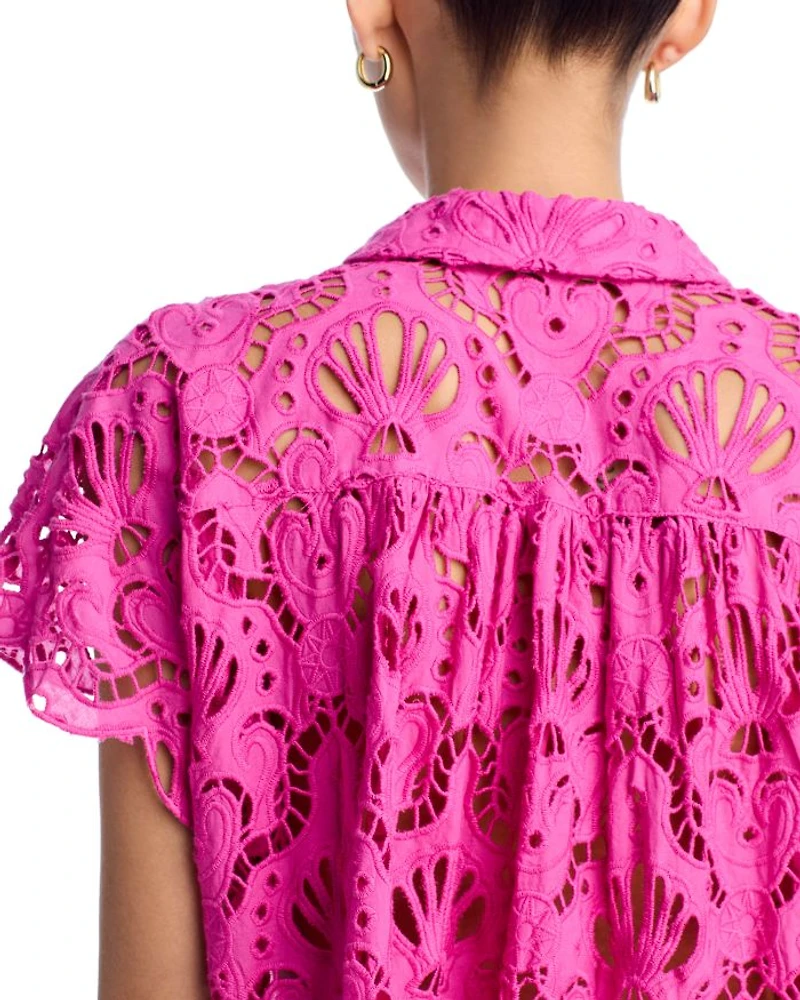 Embroidered Lace Cover-Up Shirt