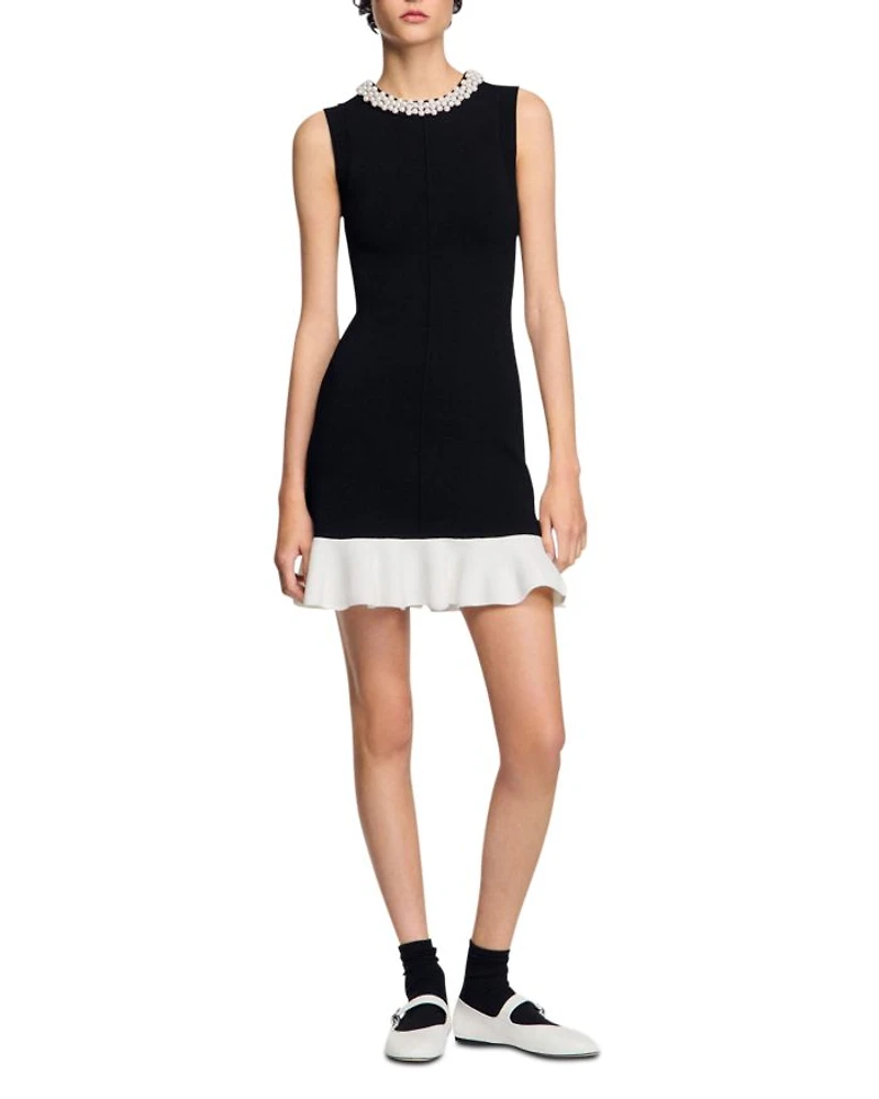 Short Knit Dress with Beaded Neck