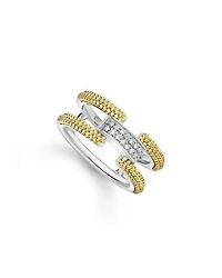 18K Yellow Gold & Sterling Silver Caviar Lux Clip Diamond Pavé Ring - Exclusive