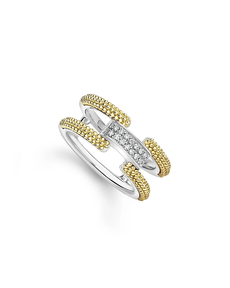Lagos 18K Yellow Gold & Sterling Silver Caviar Lux Clip Diamond Pave Ring