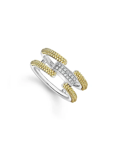Lagos 18K Yellow Gold & Sterling Silver Caviar Lux Clip Diamond Pave Ring