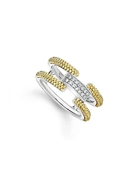 Lagos 18K Yellow Gold & Sterling Silver Caviar Lux Clip Diamond Pave Ring
