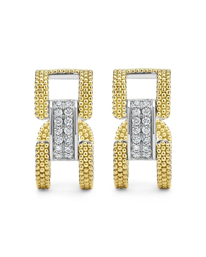 18K Yellow Gold & Sterling Silver Caviar Lux Clip Diamond Pavé Hoop Earrings - Exclusive