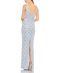 Embellished Mesh V Neck Sleeveless Gown