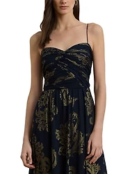 Paisley Foiled Chiffon Sleeveless Gown
