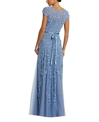Floral Embellished Short Sleeve Mesh Gown