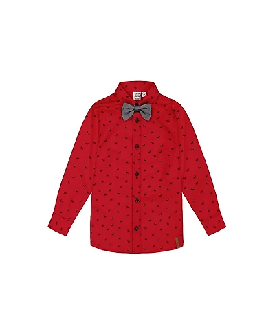 Deux par Deux Printed Reindeer Poplin Shirt with Bow Tie - Baby