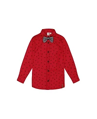 Deux par Deux Printed Reindeer Poplin Shirt with Bow Tie - Baby