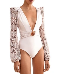 Seashell Long Sleeve One Piece Swimsuit