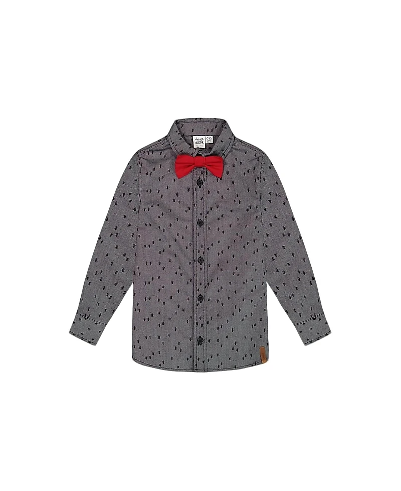 Deux par Printed Pine Chambray Shirt with Bow Tie Gray - Baby