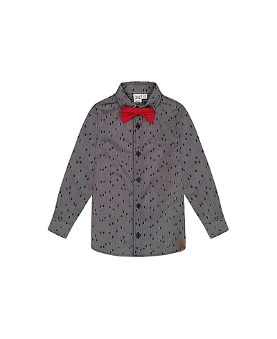 Deux par Printed Pine Chambray Shirt with Bow Tie Gray - Baby