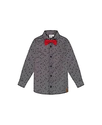 Deux par Printed Pine Chambray Shirt with Bow Tie Gray - Baby