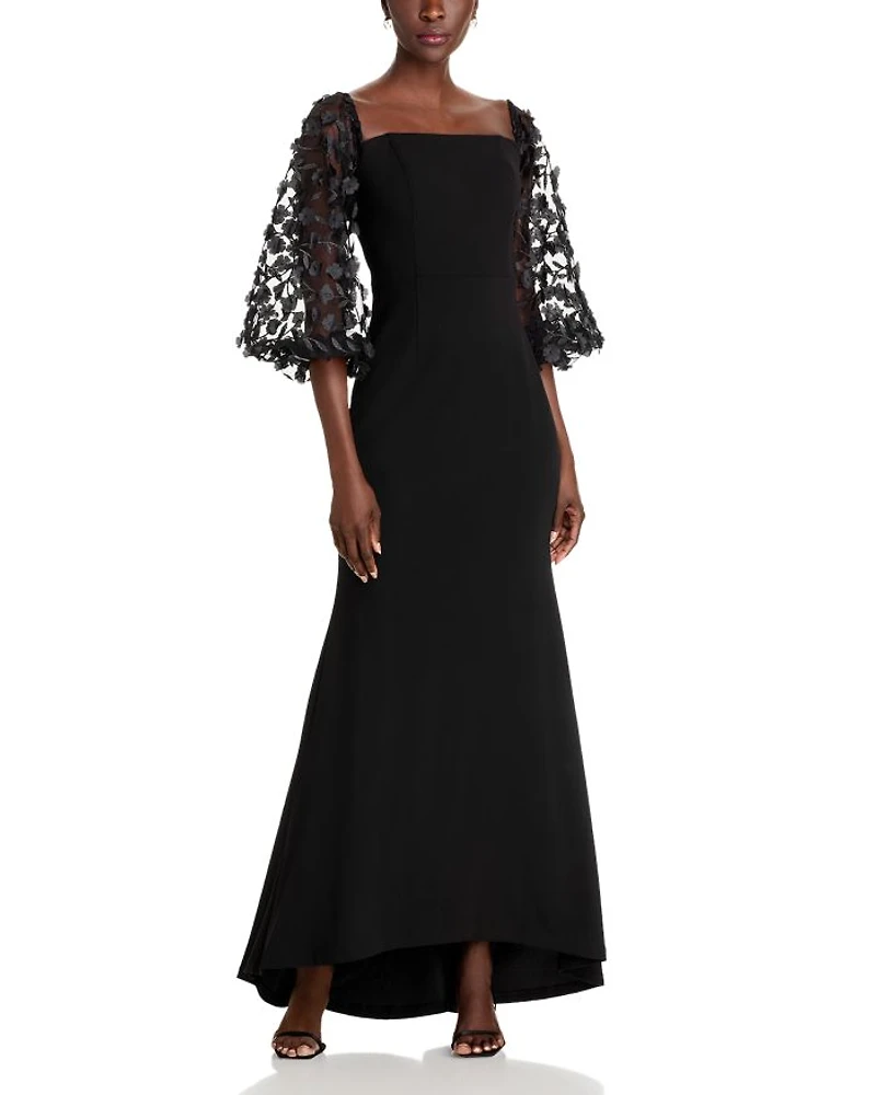 Floral-Embellished Off-the-Shoulder Gown