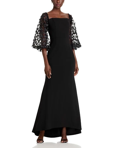 Floral-Embellished Off-the-Shoulder Gown