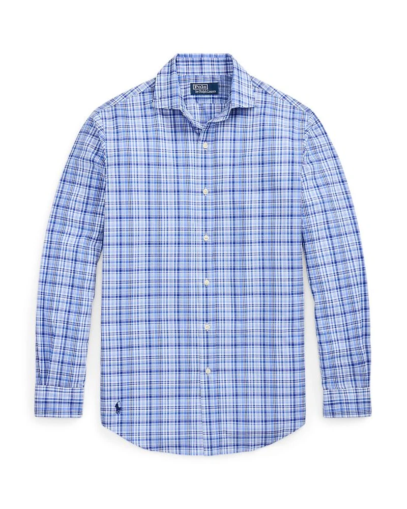 Cotton Classic Fit Long Sleeve Checked Poplin Shirt