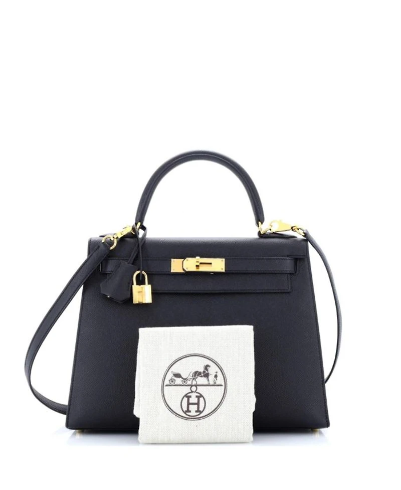 Kelly 28 Handbag Black Epsom with Gold Hardware