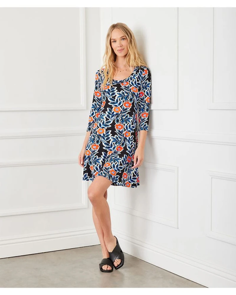Three Quarter Sleeve A Line Dress