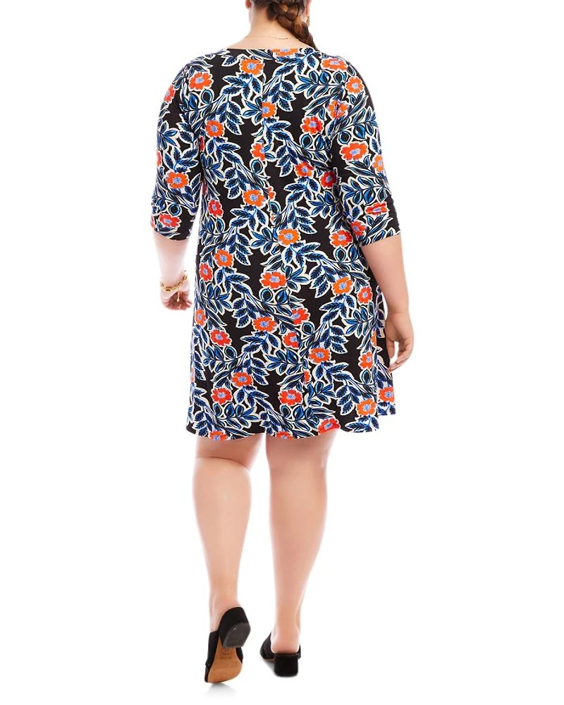 Plus Three Quarter Sleeve A Line Dress