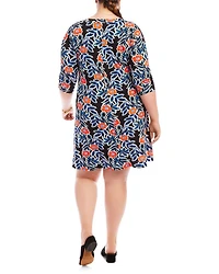 Plus Three Quarter Sleeve A Line Dress