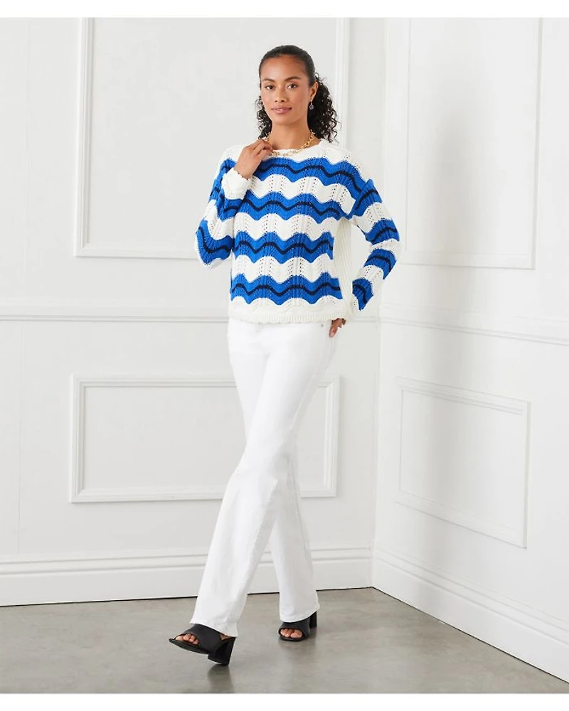 Pointelle Zig Zag Striped Sweater