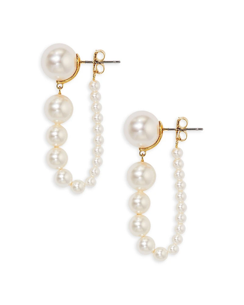 Nadri London Front to Back Linear Pearl Earrings