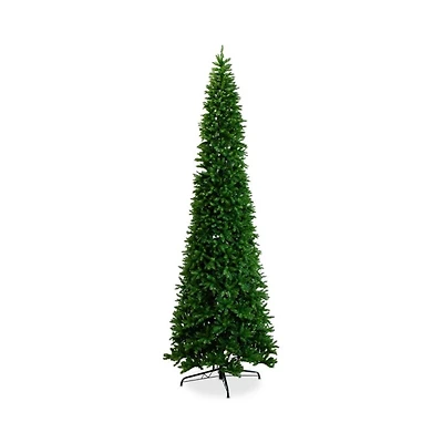 14' Artificial Slim Green Mountain Pine Christmas Tree with 1600 Warm White LED Lights and 4660 Branches