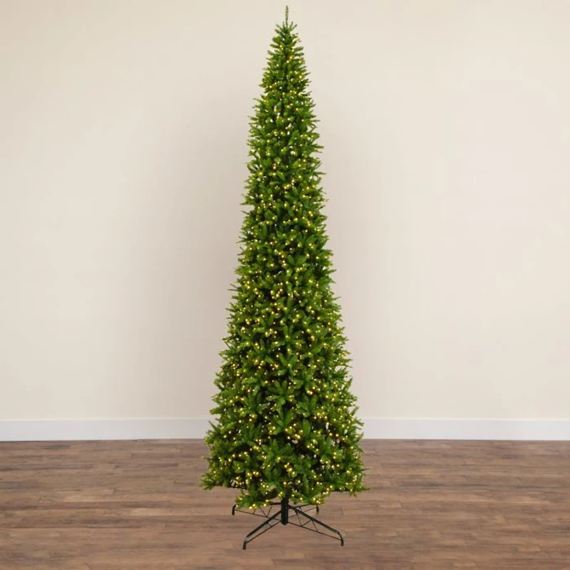 15' Artificial Slim Green Mountain Pine Christmas Tree with 1900 Warm White LED Lights and 5460 Branches