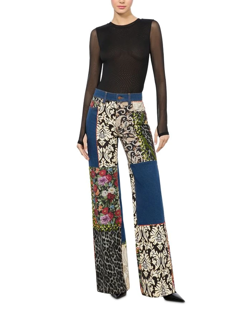 Weezy Mixed Media High Rise Wide Leg Jeans Denim Multi