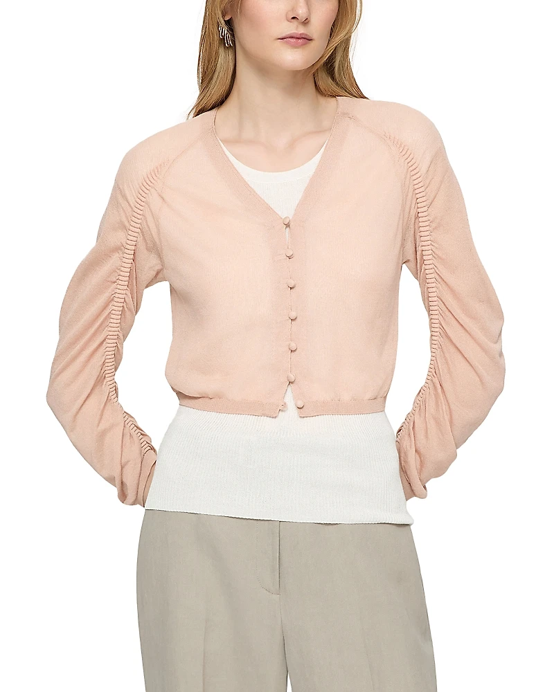 Lafayette 148 New York Ruched Sleeve Cropped Cardigan