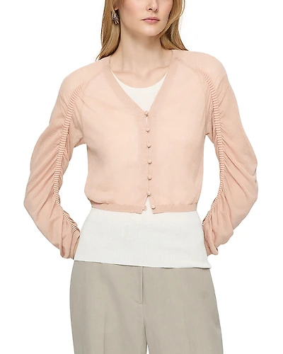 Lafayette 148 New York Ruched Sleeve Cropped Cardigan