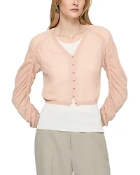 Lafayette 148 New York Ruched Sleeve Cropped Cardigan