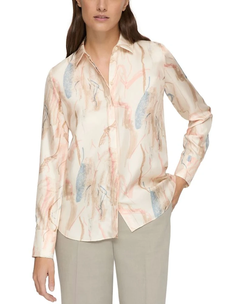 Silk Scottie Abstract Print Blouse