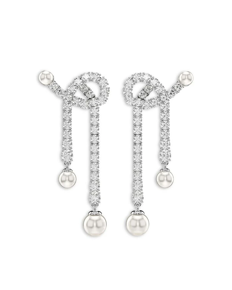 Lucent Imitation Pearl & Crystal Matrix Drop Earrings