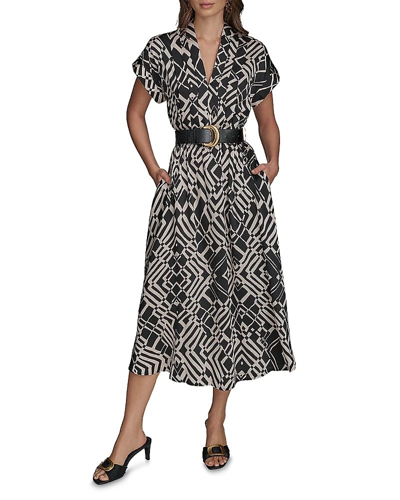 Donna Karan Printed Button Front Midi Dress