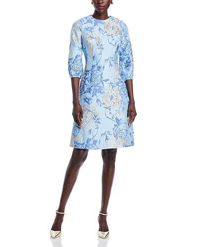 Teri Jon by Rickie Freeman Metallic Floral Jacquard Dress