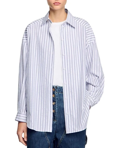 Striped Rhinestone Trim Shirt