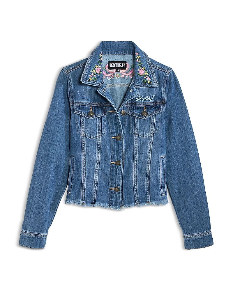 KatieJnyc Girls' Newport Embroidered Denim Jacket - Big Kid
