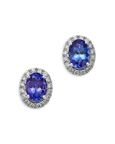 Bloomingdale's Fine Collection Tanzanite & Diamond Oval Halo Stud Earrings