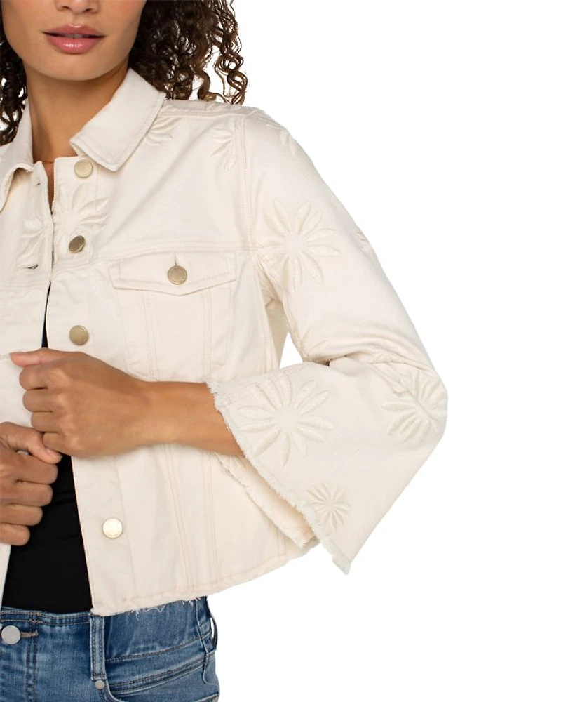 Embroidered Fray Hem Jacket