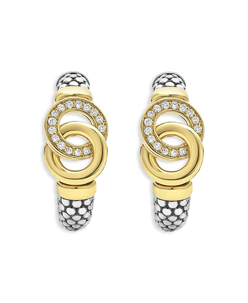 18K Yellow Gold & Sterling Silver Signature Caviar Diamond Interlocking Hoop Earrings