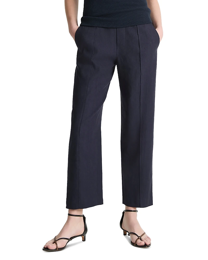 Vince Linen Blend Mid Rise Tapered Pull On Pants