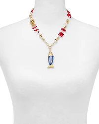 Blue Fish Beaded Chain Pendant Necklace, 18" - Exclusive