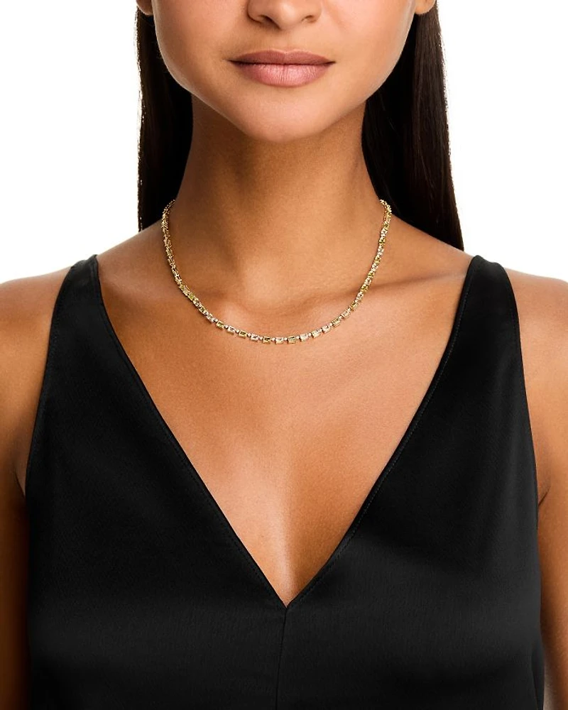 Peridot, Lemon Quartz & Diamond Collar Necklace in 14K Yellow Gold, 17"