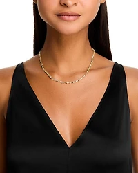 Peridot, Lemon Quartz & Diamond Collar Necklace in 14K Yellow Gold, 17"