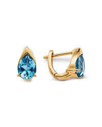 London Blue Topaz Pear Huggie Hoop Earrings in 14K Yellow Gold