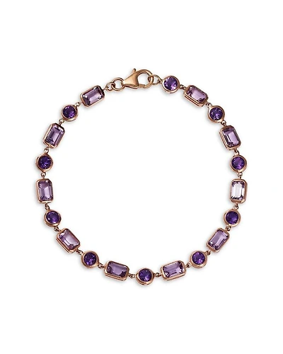 Rose De France & Purple Amethyst Mixed Cut Link Bracelet in 14K Rose Gold