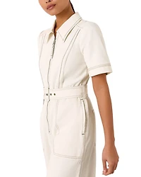 Petite Denim Pintuck Belted Jumpsuit