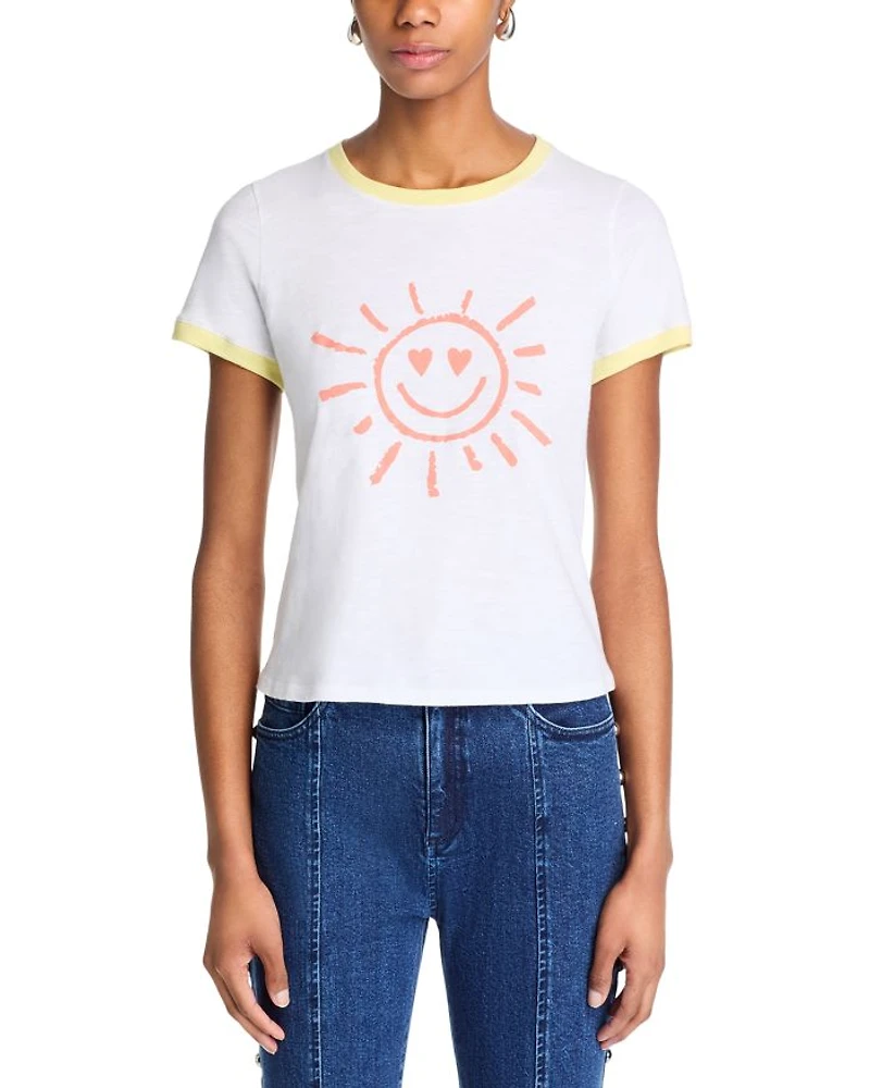 Smiling Sun Shrunken Ringer Tee